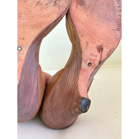 Corso Como Peep Toe Leather Heels 8.5 Tan Pumps Prep Comfort Travel D'Orsay - Picture 5 of 5